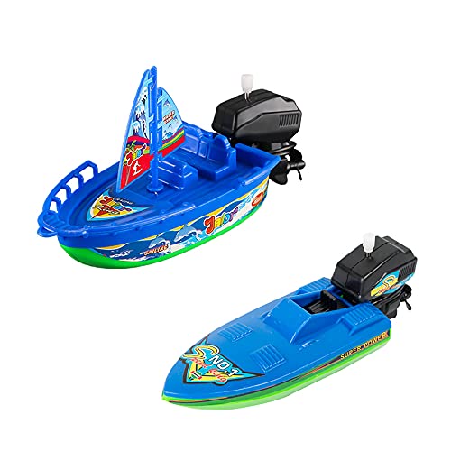 NEXTAKE Wind-up Boat Bathtub Toy, Funny Windup Speed Boat Sailboat Bath Toy Clockwork Fast Boat Water Toy Sailing Ship Tub Toy for Kids (Sailboat+Speed Boat)