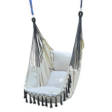 Load image into Gallery viewer, JTYX Swing Chair with 2 Cushions Hanging Rope Hammock Chair Tassel Hanging Chair Swing Seat with Pocket for Indoor, Outdoor, Garden, Balcony Swing Maximum Load 150kg
