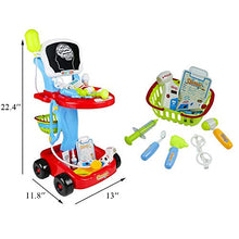 Load image into Gallery viewer, Fajiabao Doctor Cart for Toddlers Medical Kit Pretend Playset Doctors Set Double-Decker Trolley with Stethoscope Syringe Accessories Birthday Gift Role Playing Educational Indoor Games for Kids 3 4 5
