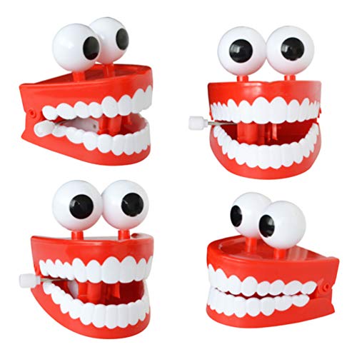 TOYANDONA 4 Pcs Wind-up Chatter Teeth with Eyes,Funny Walking Babbling Chattering Teeth Toys Halloween Novelty Party Favors Gag Gifts for Kids