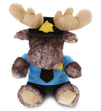 Load image into Gallery viewer, DolliBu Brownish Sitting Moose Police Officer Plush Toy - Soft Moose Cop Stuffed Animal Dress Up with Cute Cop Uniform; Cap Outfit - Fluffy Policeman Toy Plush Gift with Personalization - 10&quot; Inches
