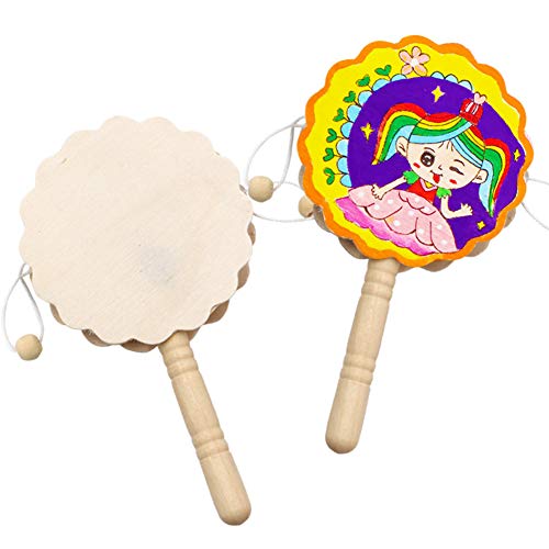 BARMI Wooden Unpainted Shaking Rattle Pellet Drum DIY Painting Crafts Kids Musical Toy,Perfect Child Intellectual Toy Gift Set