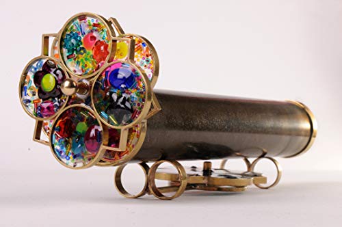 Kaleidoscope Giant Flower Extra Wheel Dark Brass Hand Made Collectible Traditional Miniature Toy Optical Art Illusion Gift Idea KGEF
