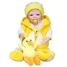 Load image into Gallery viewer, Wamdoll 22 inch 55CM Lifelike Sweet Smile Face Real Baby Size Detailed Painting Reborn Toddler Girl Doll Hand Rooted Hair Newborn Baby Doll Yellow Duck Gift Set Crafted in Silicone Vinyl
