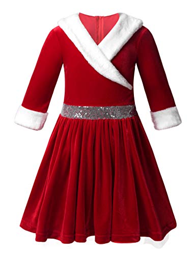 Loodgao Kids Girls Christmas Dress Santa Claus Costume Long Sleeve Red Velvet Figure Ice Skating Dress Red 14