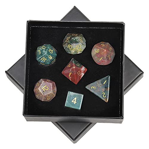 SUNYIK 7 PCS Polished Crystal Stone Polyhedral DND Dice Set for for RPG MTG Table Games, DND Game Dice Polyhedral Dungeons and Dragons for Office Home Decoration, Indian Agate