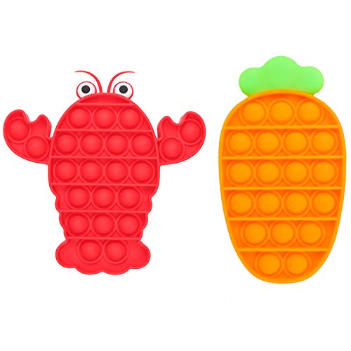 ONEST 2 Pieces Silicone Push Pops Bubbles Fidget Sensory Toy Funny Pops Fidget Toy Autism Special Needs Stress Reliever Toy (Carrot and Lobster Style)