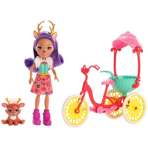 Mattel Enchantimals Bike Buddies Bicycle Playset (11-in) with Danessa Deer Doll (6-in) and Sprint Animal Figure, Doll with Articulated Legs, Great Gift for 3 8 Year Olds