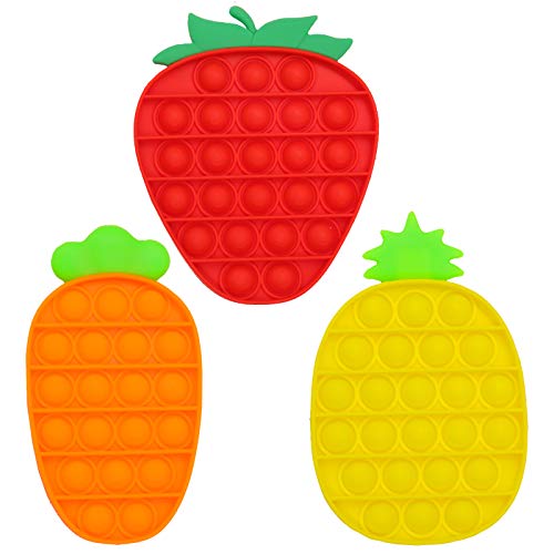 ONEST 3 Pieces Silicone Push Pops Bubbles Fidget Sensory Toy Funny Pops Fidget Toy Autism Special Needs Stress Reliever Toy (Carrot Pineapple Strawberry)
