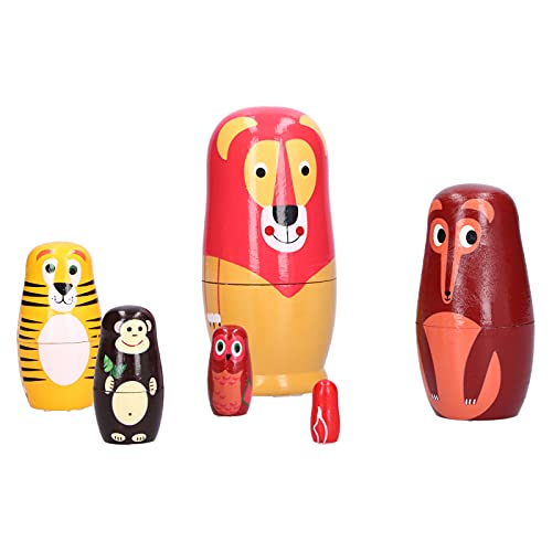 Wooden Nesting Doll Russian Nesting Dolls Sets, Cartoon Animal Pattern Ornament Children's Festival Stacking Toy Doll Gifts (6PCS)