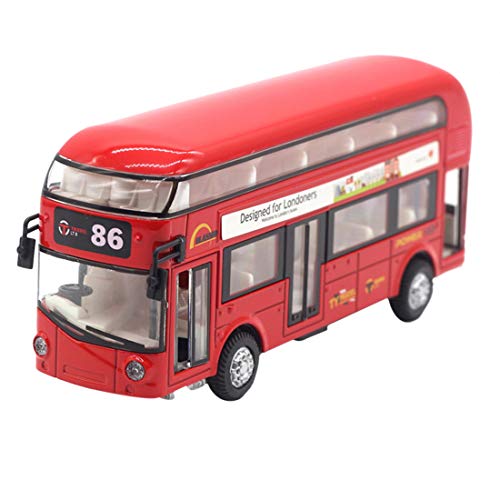 HMANE Pull Back Cars Alloy Double Decker School Bus Construction Vehicles Mini Model Car Toys with Light (Red)