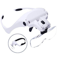 Headband Magnifier Glasses With LED Light, Head Mount Magnifier Handsfree Reading Magnifying Glasses with Light for Close Work Jeweler Loupe Craft Watch Repair Hobby 5 Lenses 1.0X 1.5X 2.0X 2.5X 3.5X