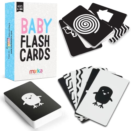 merka High-Contrast Baby Flashcards  Set of 50 Black-and-White Flash Cards for Visual Stimulation and Brain/Sensory Development  Learning Tool for Infants and Toddlers 18 Months and Above