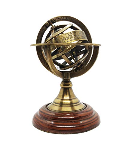 Brass Finish Armillary Sphere Globe - Nautical Astrolabe Garden Armillary Zodiac Sphere Globe  Nautical Home Decor | Nautical's Select (Antique, 5