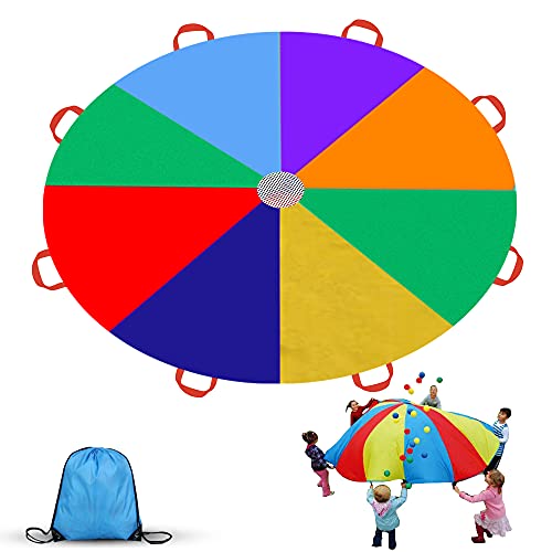 Gimilife 9ft Parachute for Kids, Play Parachute 8 Handles,Multicolored Parachute Toy Indoor,Outdoor Kids Parachute Cooperative Games for Girl Boy Toddlers Birthday Gift(L)