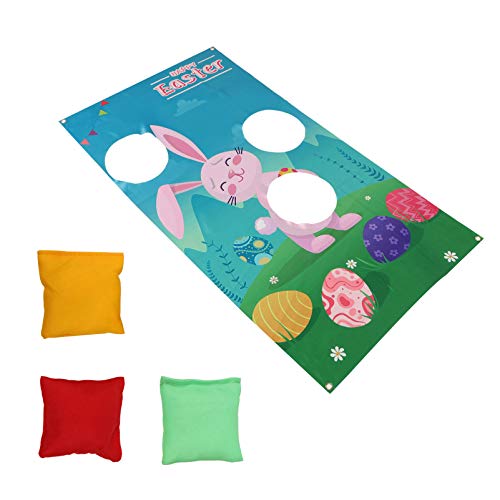 BESPORTBLE 1 Set Easter Themed Bunnies Family Toss Game with Sandbags Bean Bags Throwing Game Easter Egg Game Activities Easter Egg Rabbit Banner for Party Favor Supplies