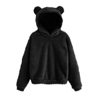 Women's Cute Bear Tail Hoodies Pullover Top,Casual Long Sleeve Fleece Sweatshirt Warm Bear Shape Fuzzy Hoodie Black