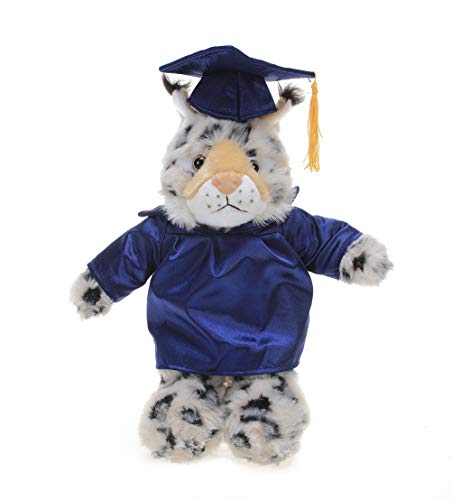 Plushland Bobcat Plush Stuffed Animal Toys Present Gifts for Graduation Day, Personalized Text, Name or Your School Logo on Gown, Best for Any Grad School Kids 12 Inches(Navy Cap and Gown)