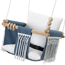 Load image into Gallery viewer, Mass Lumber Porch Macrame Baby Swing Outdoor Seat with Belt, Ceiling Hanging Set, Storage Bag Baby Hammock Swing Chair for Infants Baby Crochet Toddler Swing Indoor Boho Baby Swing (Tasseled Blue)
