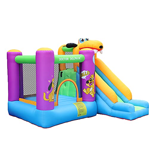 Doctor Dolphin Bounce House for Adults & Kids, Jumping Castle with Puppy Slide Outdoor, Inflatable Bouncer with Blower