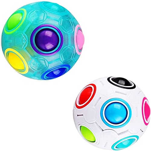 elecnewell Rainbow Puzzle Ball Cube Magic Rainbow Ball Puzzle Bundle Stress Ball Brain Teasers Games Toys for Kids 2 Pack