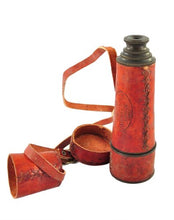 Load image into Gallery viewer, Tan Leather encased Antique Spyglass telescope + carry Belt shoulder strap 16&quot;
