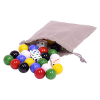 Game Bag of 24 Large Glass Marbles (18mm Diameter) and 6 Dice for Aggravation Game