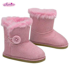 Load image into Gallery viewer, Stylish 18 Inch Doll Boots. Fits 18&quot; American Girl Dolls &amp; More! Doll Shoes of Pink Suede Style Boots W/ Pink Side Button &amp; Pink Fur
