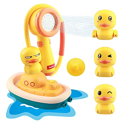 Zalmoxe Ducks Sprinklers Baby Bathtub Toys, Rubber Ducks Shower Bath Toys, Swimming Water Toys for Kids, Newborn Essentials Must Haves, Bath Toys Boat with 3 Sprinklers for Toddlers