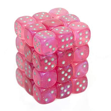 Load image into Gallery viewer, Chessex Borealis 12mm d6 Pink/Silver Luminary Dice Block (36 dice) (27984)
