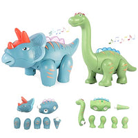 Mix & Match Magnetic Dinosaurs Interactive Building Toys for Toddler,Touch Recording Repeating Cartoon Dinosaur Figures,Imaginext Jurassic World Dino Toy w/ Lighting & Sound Gifts for Kids