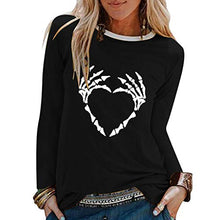 Load image into Gallery viewer, TOPUNDER Womens Halloween Print Shirts O-Neck Long Sleeve Top Loose T-Shirt Blouse Black
