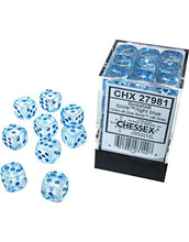 Load image into Gallery viewer, Chessex Borealis 12mm d6 Icicle/Light Blue Luminary Dice Block (36 dice) (27981)
