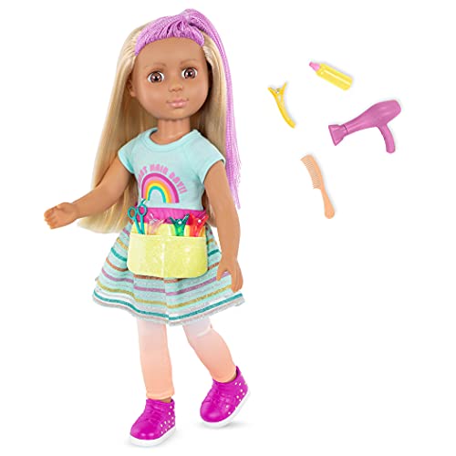 Glitter Girls  Brie 14-inch Poseable Hairdresser Doll  Blonde & Purple Hair  Blow Dryer, Hair Clips, & Hairstyling Accessories  Toys for Kids Ages 3+