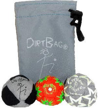 Load image into Gallery viewer, Dirtbag All Star Footbag Hacky Sack 3 Pack with Pouch, 100% Handmade, Premium Quality, Bright Vivid Colors, Signature Carry Bag - Grey/Black
