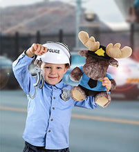 Load image into Gallery viewer, DolliBu Brownish Sitting Moose Police Officer Plush Toy - Soft Moose Cop Stuffed Animal Dress Up with Cute Cop Uniform; Cap Outfit - Fluffy Policeman Toy Plush Gift with Personalization - 10&quot; Inches
