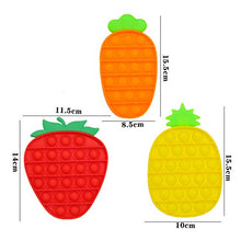 Load image into Gallery viewer, ONEST 3 Pieces Silicone Push Pops Bubbles Fidget Sensory Toy Funny Pops Fidget Toy Autism Special Needs Stress Reliever Toy (Carrot Pineapple Strawberry)
