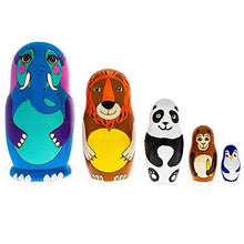 Load image into Gallery viewer, BestPysanky Set of 5 Zoo Animals Wooden Nesting Dolls

