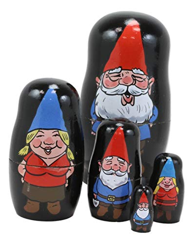 Ebros Gift 5 Piece Set Whimsical Fantasy Mr and Mrs Gnomes with Family Nesting Dolls Matroyshka Babushka Wooden Figurines 4.5