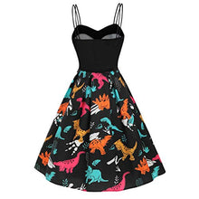 Load image into Gallery viewer, Swing Dresses for Women,Dinosaur Pattern Printed,Spaghetti Strap Backless A Line Cocktail Swing Tea Dress (XXL, Black)
