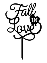 Load image into Gallery viewer, &quot;Fall In Love&quot; Wedding Cake Topper Personalized Matt Black Cake Topper Cake Decoration Option Available 6&quot;-7&quot; Inches Wide
