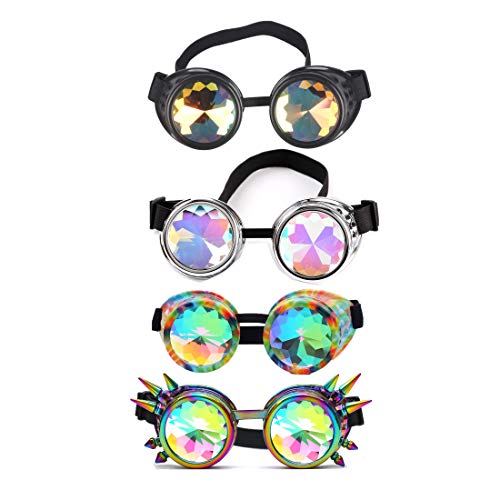 FOCUSSEXY Kaleidoscope Rave Rainbow Crystal Lenses Vintage Goggles Glasses