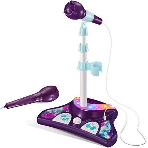 L P Kids Karaoke Machine with 2 Microphones and Adjustable Stand, Music Sing Along with Flashing Stage Lights and Pedals for Fun Musical Effects