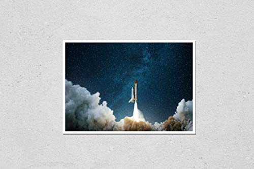 KwikMedia Poster Reproduction of Spaceship Takes Off into The Starry Sky. Rocket Starts into Space. Concept
