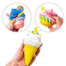 Load image into Gallery viewer, Slow Rising Jumbo SQUISHIES Set Pack of 5 - Rainbow Triangle Cake, Unicorn Ice Cream, Cake Cup &amp; Colorful Horse-Ice Cream, Kawaii Squishy Toys or Stress Relief Toys Sticker Come with The Squishys
