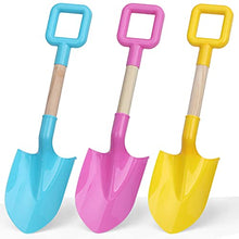 Load image into Gallery viewer, 16&quot; Long Kids Beach Spades Sand Shovels Toys Gardening Tools Kit Sandbox Sturdy Snow Scoop Durable Wood Handle ABS Plastic Spade for Garden Sand Snow Backyard Summer Kids Adults 3- Pink Blue Yellow
