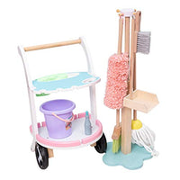 Teerwere Wooden Toy Cleaning Cart Trolley Cleaner Pretend Play Set for Kids (Color : Pink, Size : 29x20x48cm)