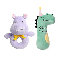 TILLYOU 2 PCS Soft Baby Rattle for Newborns, Plush Stuffed Animal Rattle, Rattle Shaker Set for Infants, Shower Gifts for Girls Boys, Shaker & Teether Toys for 3 6 9 12 Months (Hippo/Crocodile)