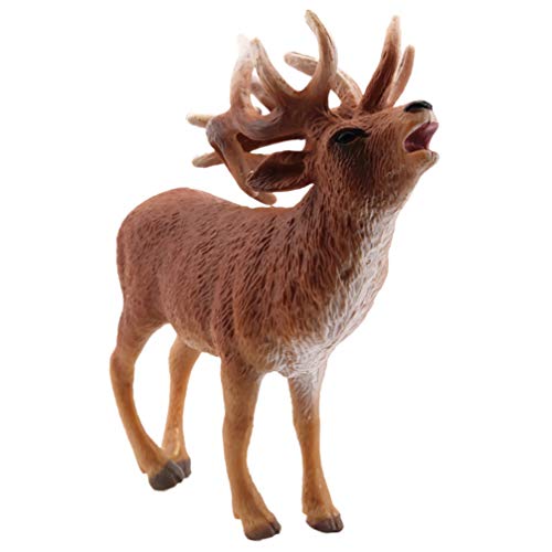 TOYANDONA Standing Deer Ornament Desktop Antler Miniature Figurine Wildlife Animal Red Deer Model for Home Office Table Decorations