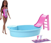 Barbie Doll, 11.5-inch Brunette, and Pool Playset with Slide and Accessories, Gift for 3 to 7 Year Olds